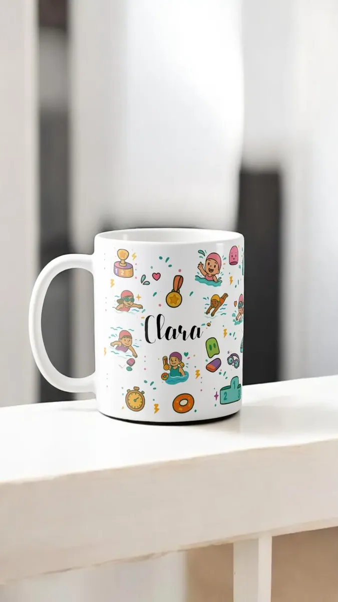 Caneca Infantil Personalizada Com Nome - Polimero Resistente Natação feminina - Outros (Esporte)