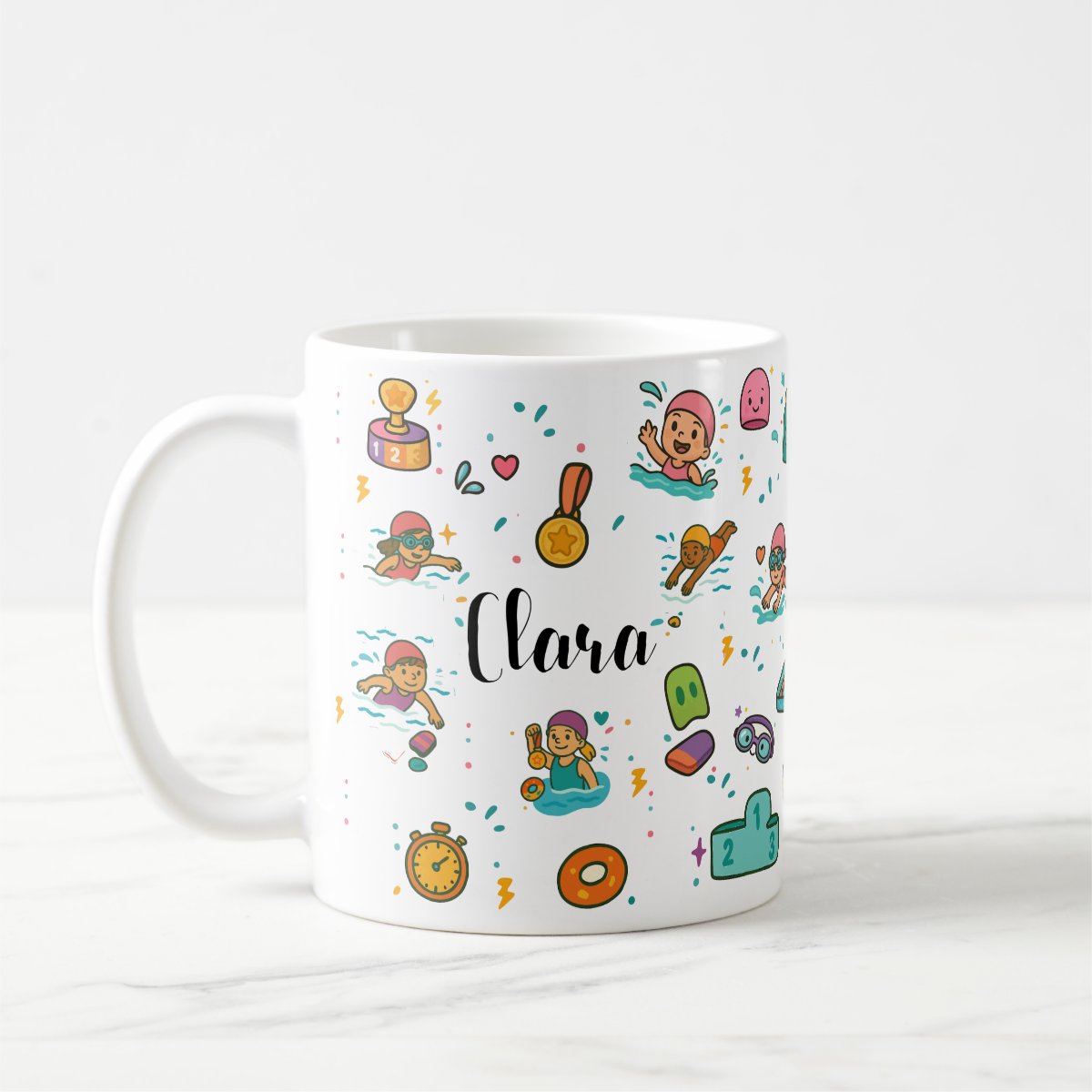 Caneca Infantil Personalizada Com Nome - Polimero Resistente Natação feminina