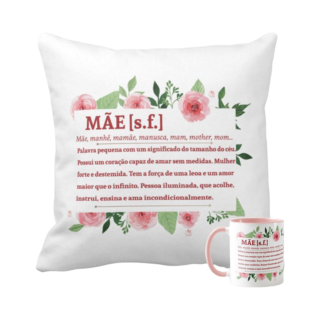 Kit Caneca e Almofada Presente Criativo para Dia das Mães - Família (Mãe)