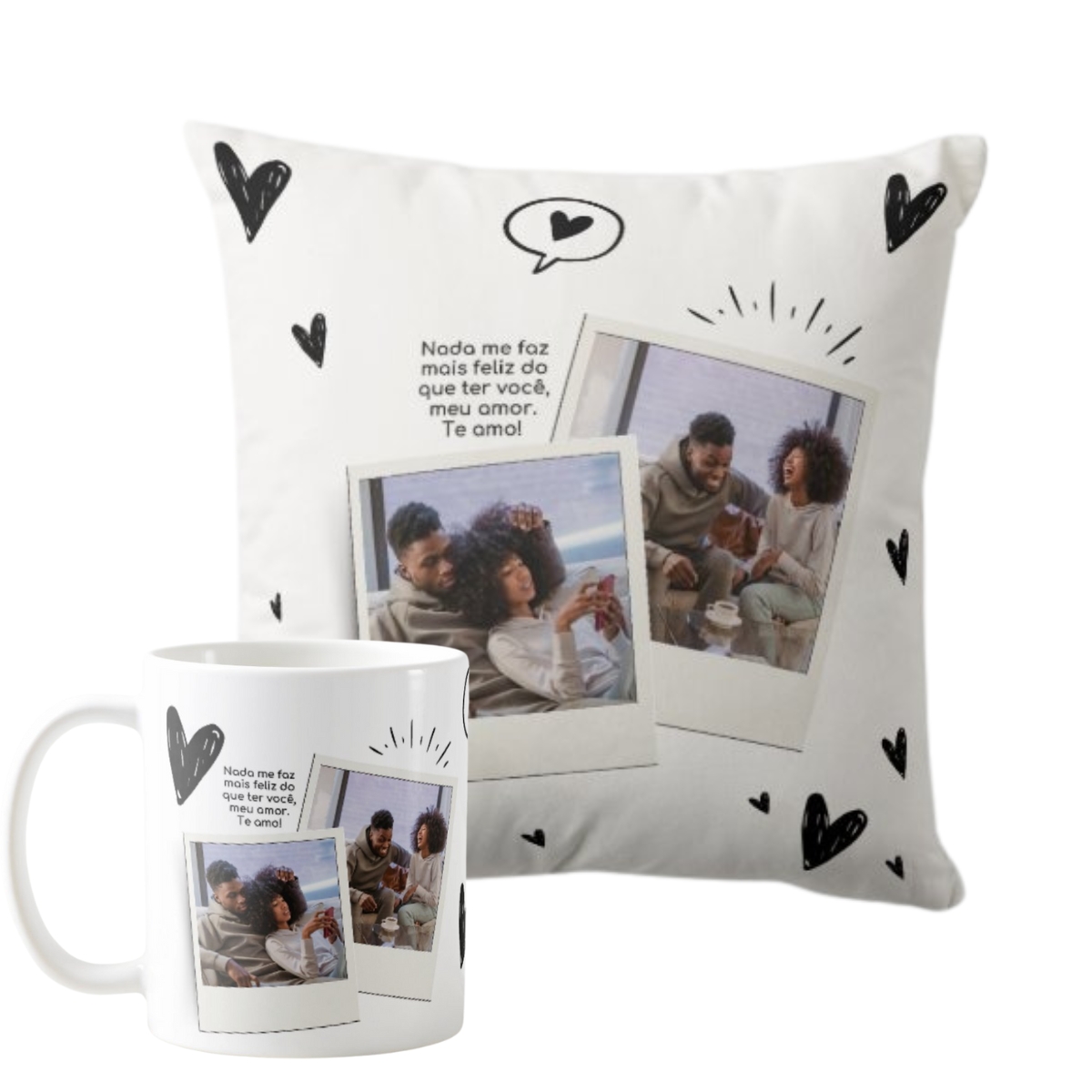 Kit Almofada E Caneca Casal Romântico Presente Namorados Branco Meu Amor É Teu - 2 Fotos