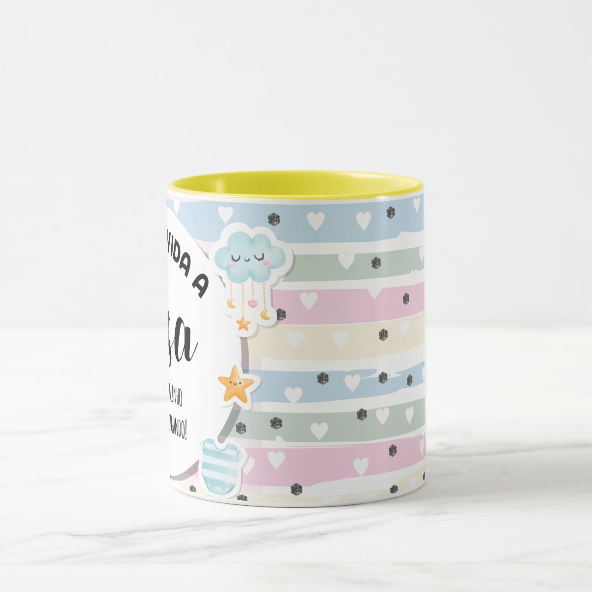 Caneca Personalizada Anúncio De Gravidez Gestação Bisa Avó Branco Com Interior E Alça Amarelo Frase/anúncio De Gravidez (bisa)