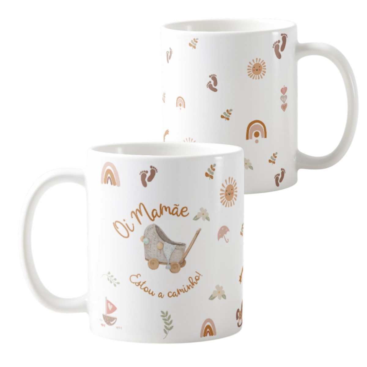 Kit Canecas Oi Mamãe Oi Papai Boho Chá Revelação Bebê