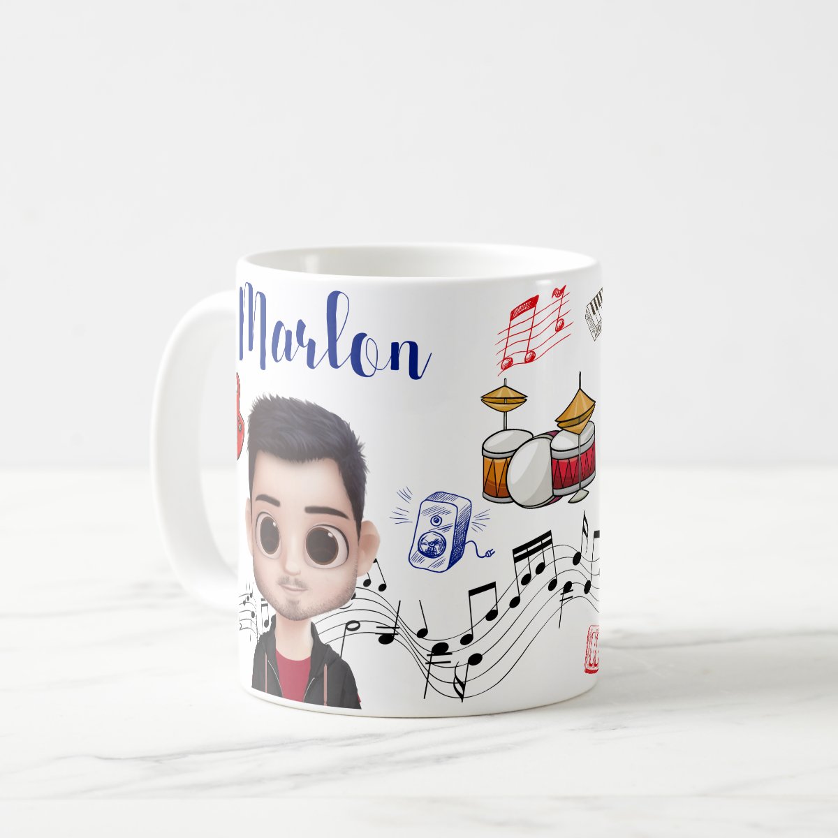 Caneca Música Presente Criativo Homem Músico com Avatar