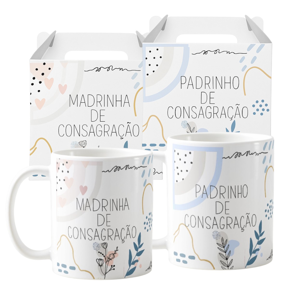 Kit 2 Canecas Cerâmica Padrinhos Consagração Minimalista - Batizado (Padrinho)