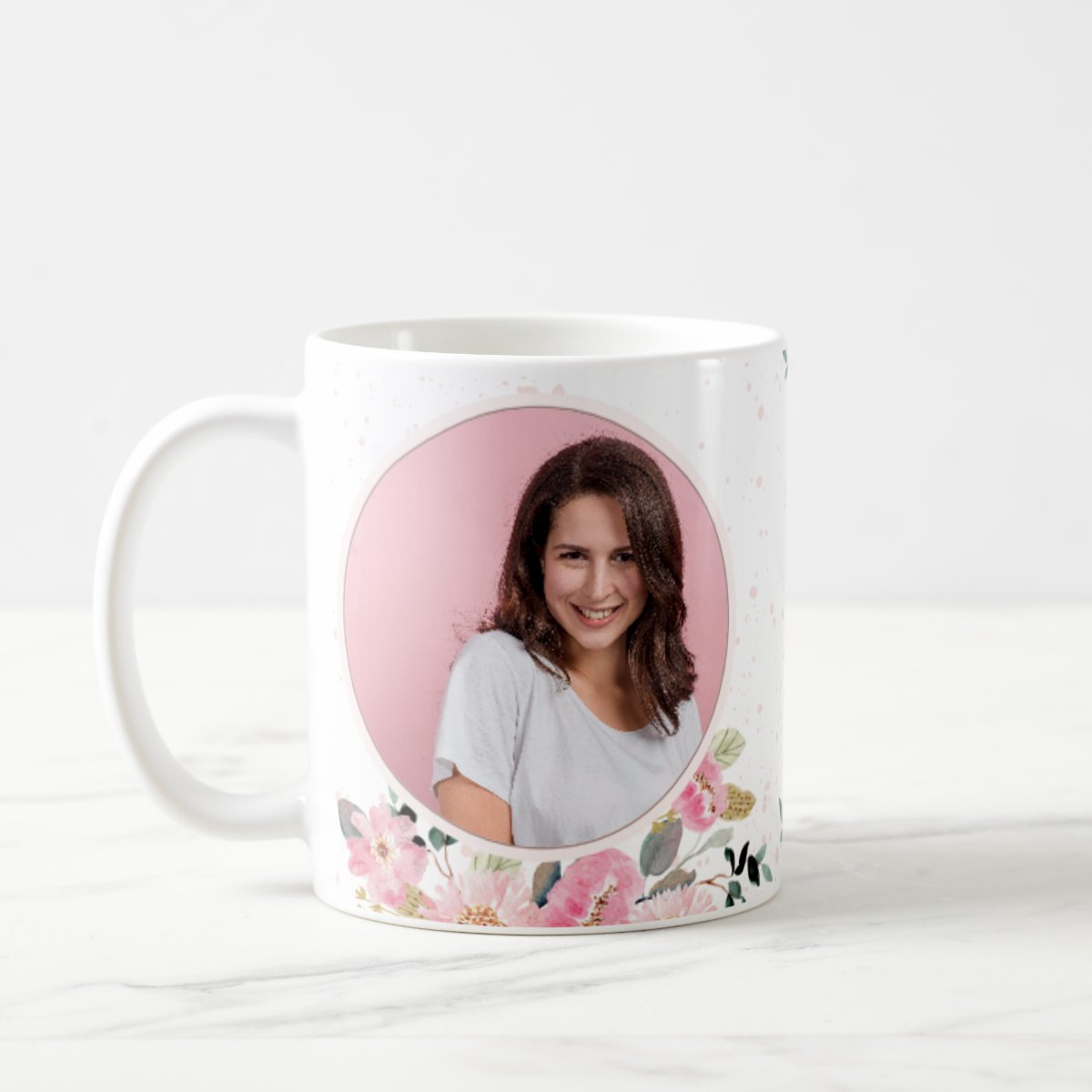 Caneca Feminina Personalizada com Foto e Nome Floral