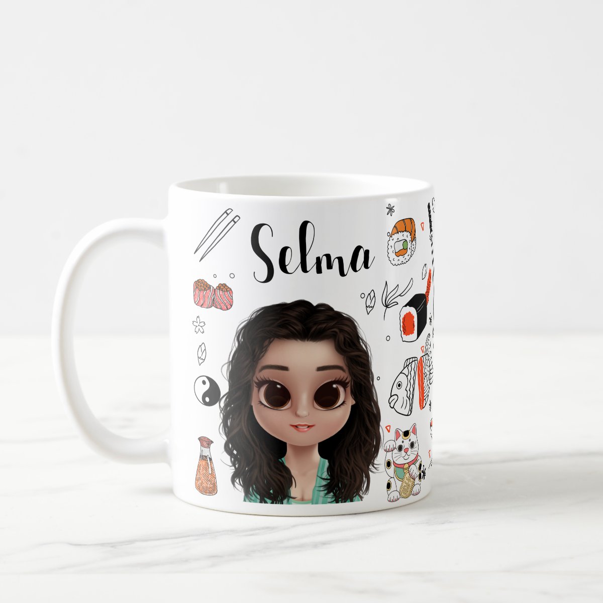 Caneca Sushi Comida Japonesa Personalizada com Avatar