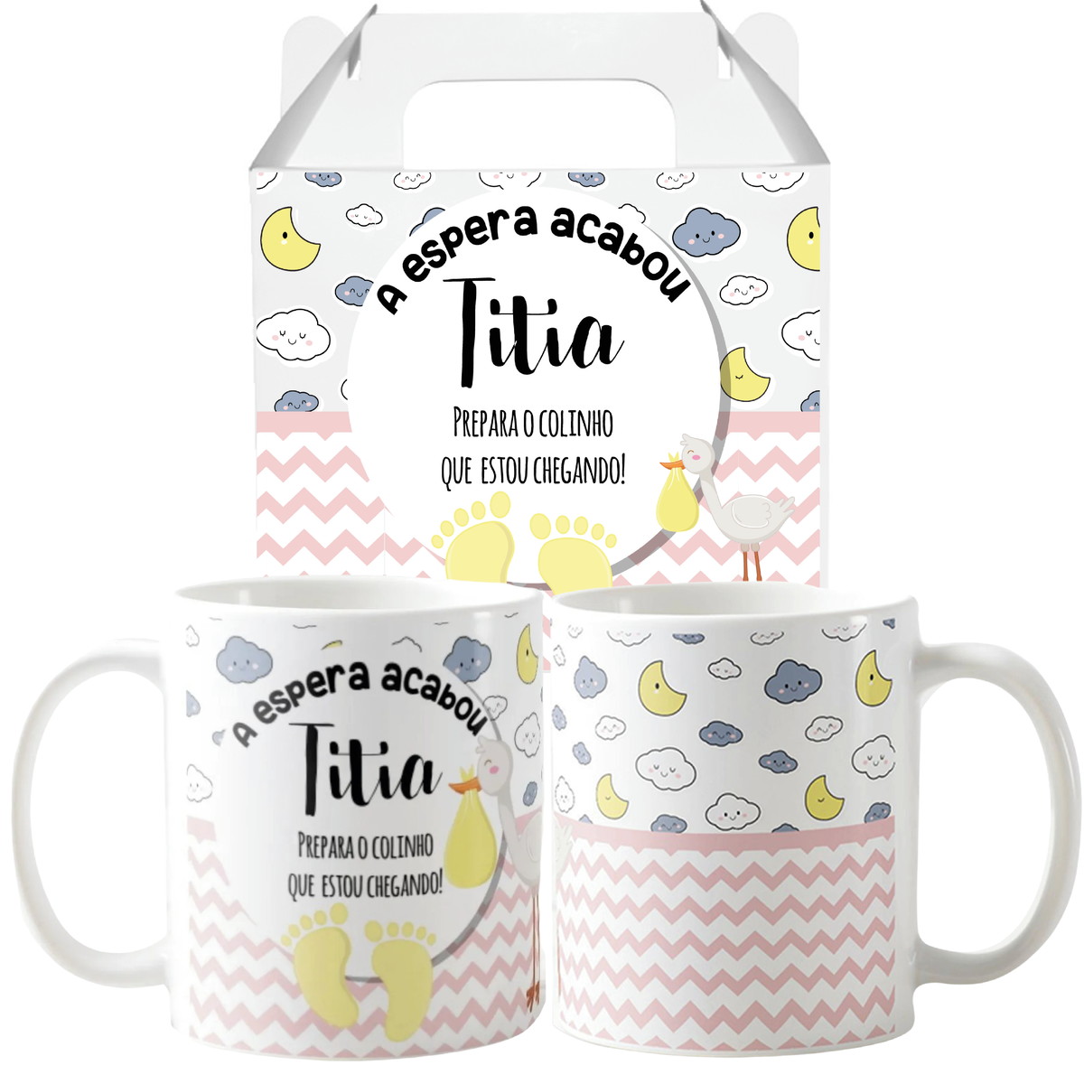 Caneca kit 2 Gravidez Presente Tia Titia Prepara o Colinho