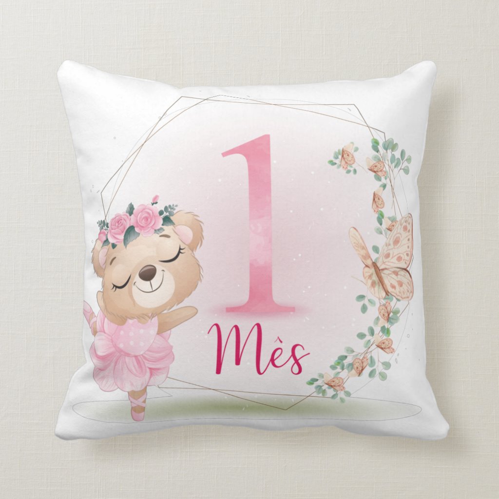 Almofada Mesversário Bebê Menina Infantil Mês 1 Safari Baby - Família (Bebê)