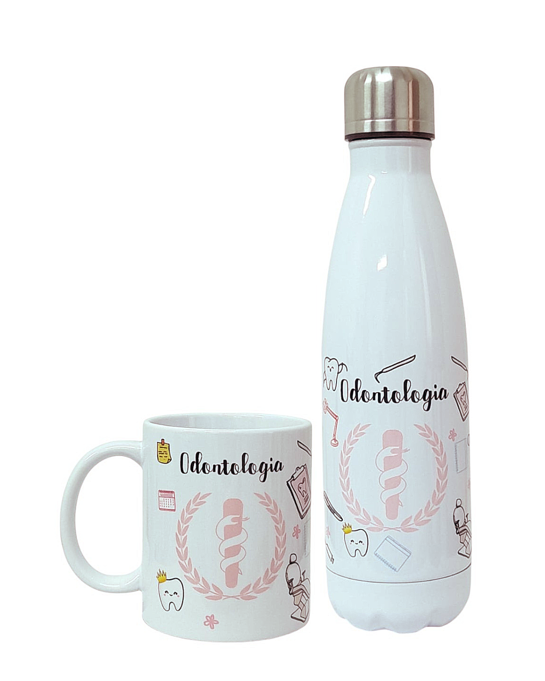 Conjunto Garrafa Térmica e Caneca Personalizada Odontologia - Profissões (Dentista)