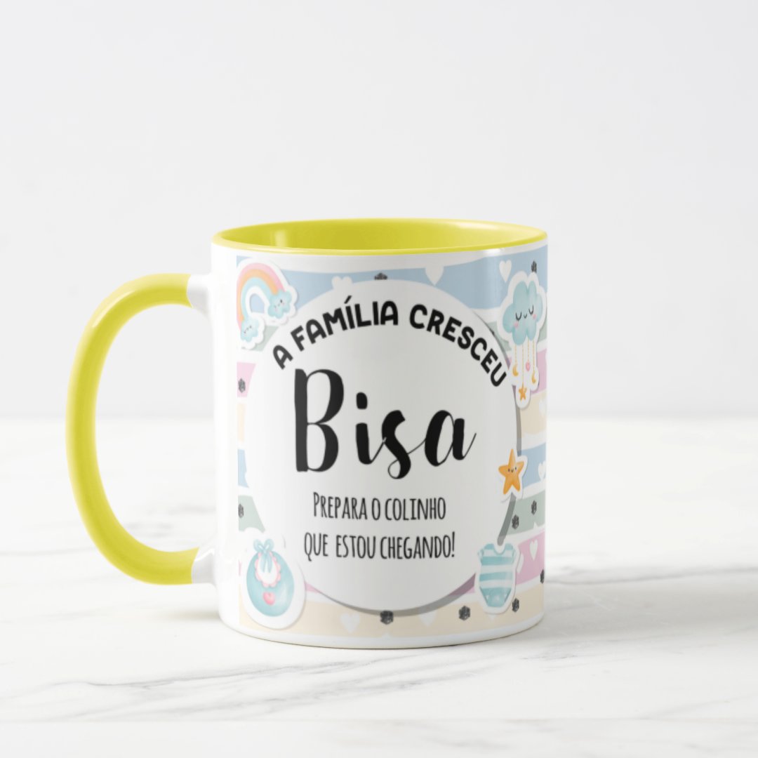 Caneca Presente Anúncio de Gravidez a Família Cresceu Bisa - Anúncio de Gravidez (Avós)
