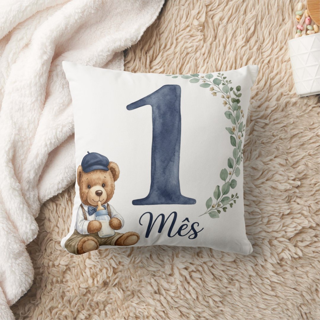 Almofada Urso Vintage Marinheiro Presente Decoração Quarto Infantil Mês 1 - Outros (Mesversário)