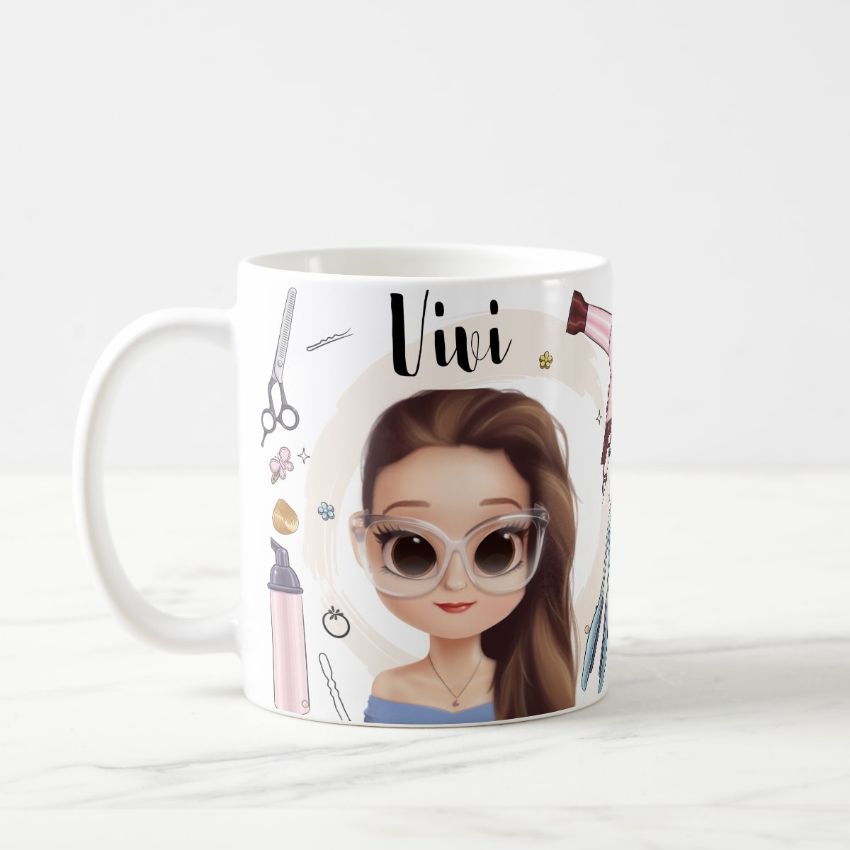 Caneca Personalizada para Cabeleireira com Nome e Avatar - Profissões (Cabeleireiro(a))