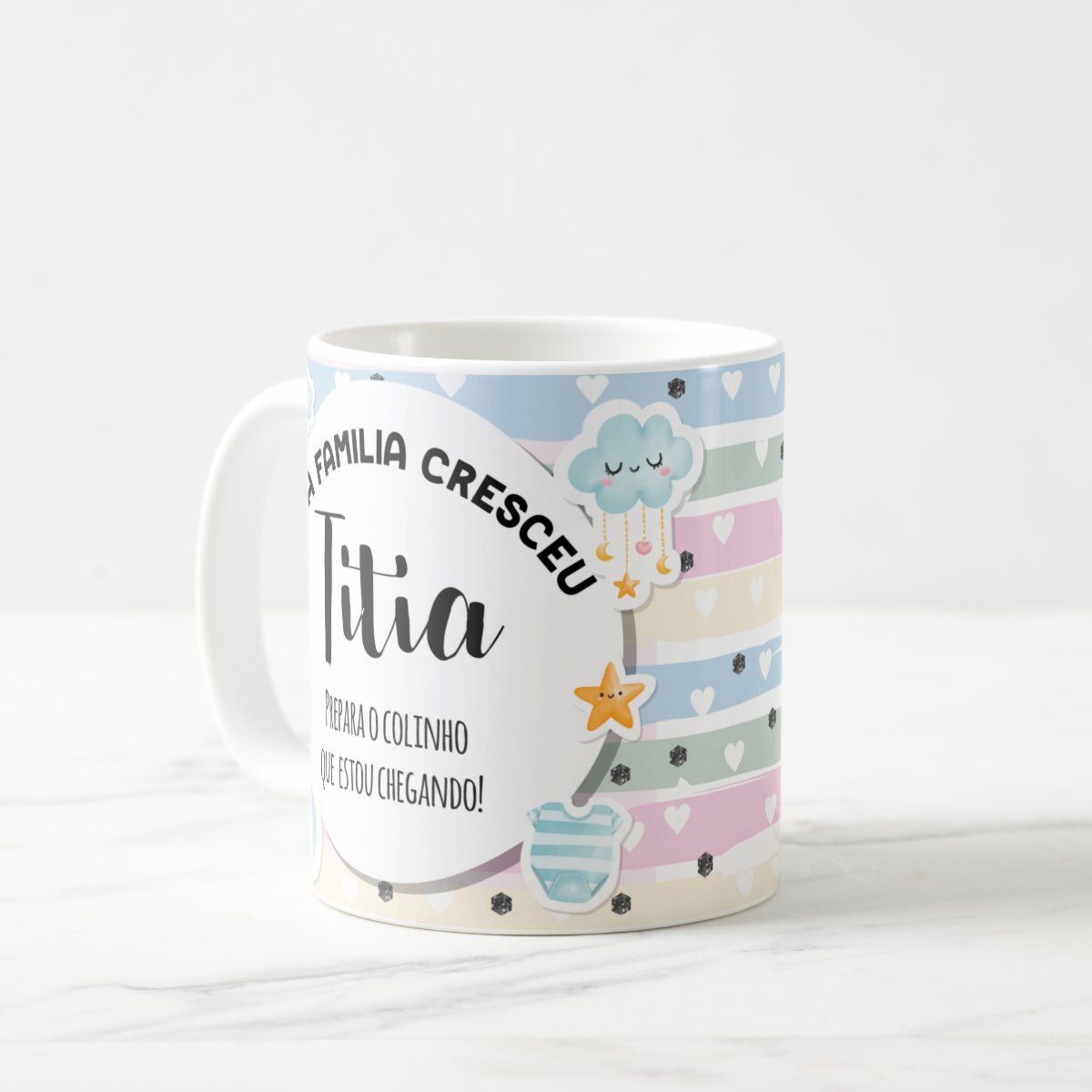 Caneca Presente Gravidez para Tia Titia Familia Cresceu