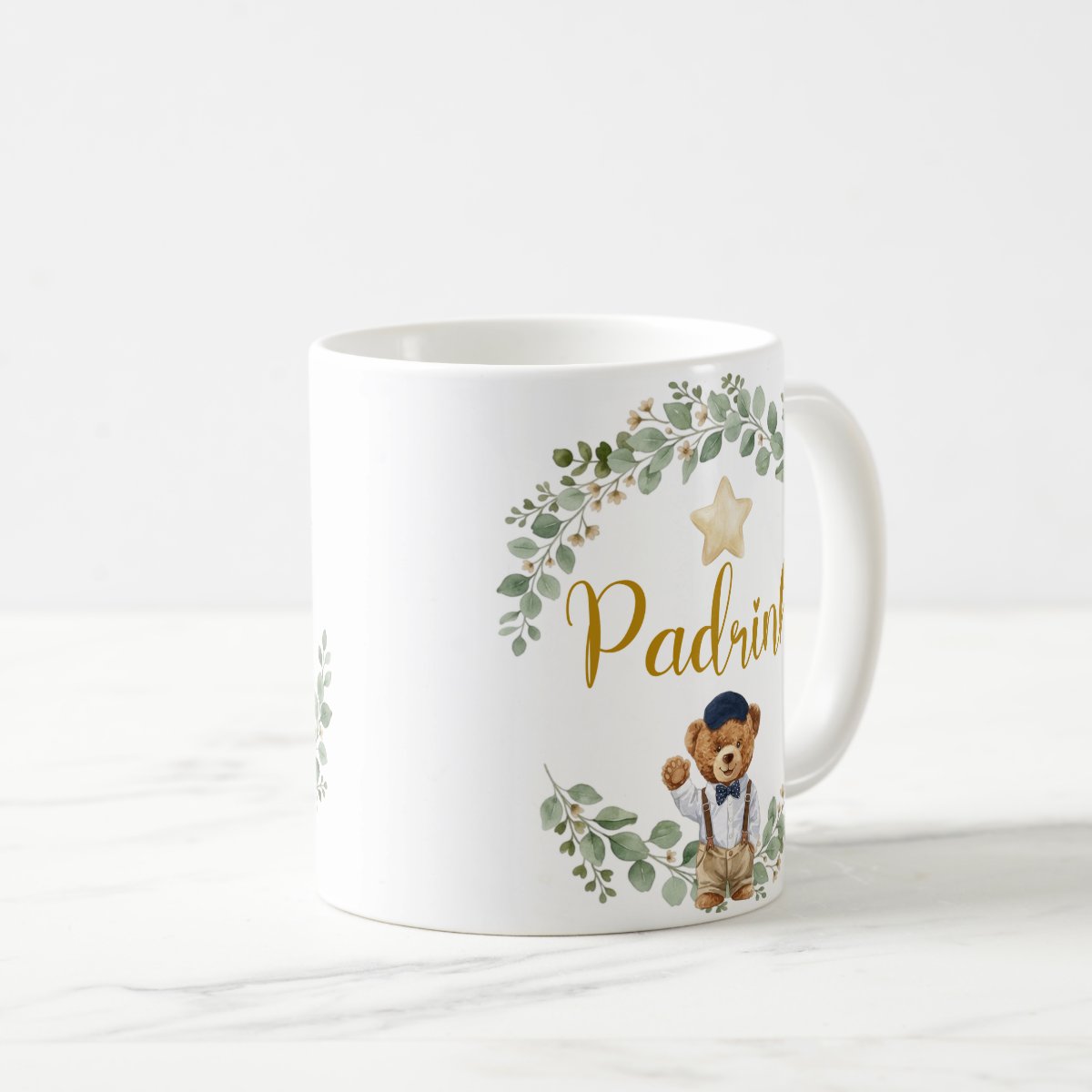 Caneca Padrinho Urso Príncipe Presente Família Cerâmica