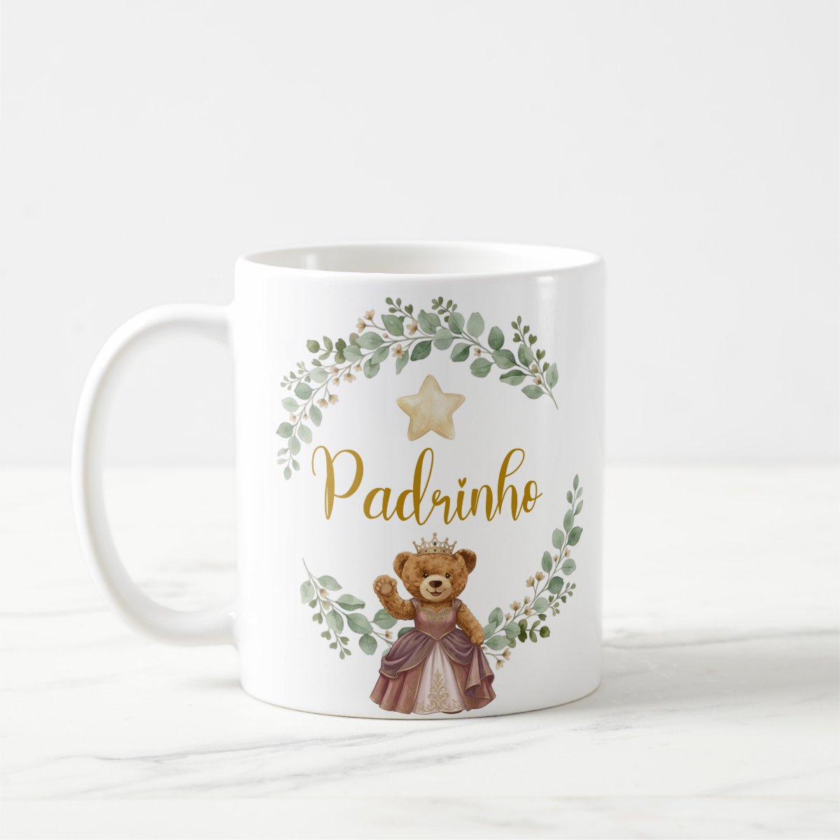 Caneca Ursa Princesa Padrinho Presente Família Pronta Entrega
