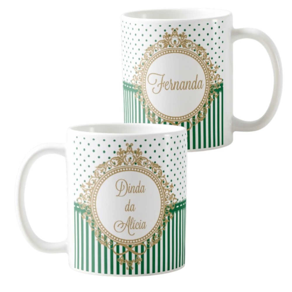 Kit 2 Canecas e Caixinhas Batizado Dindo E Dinda - Verde Esc