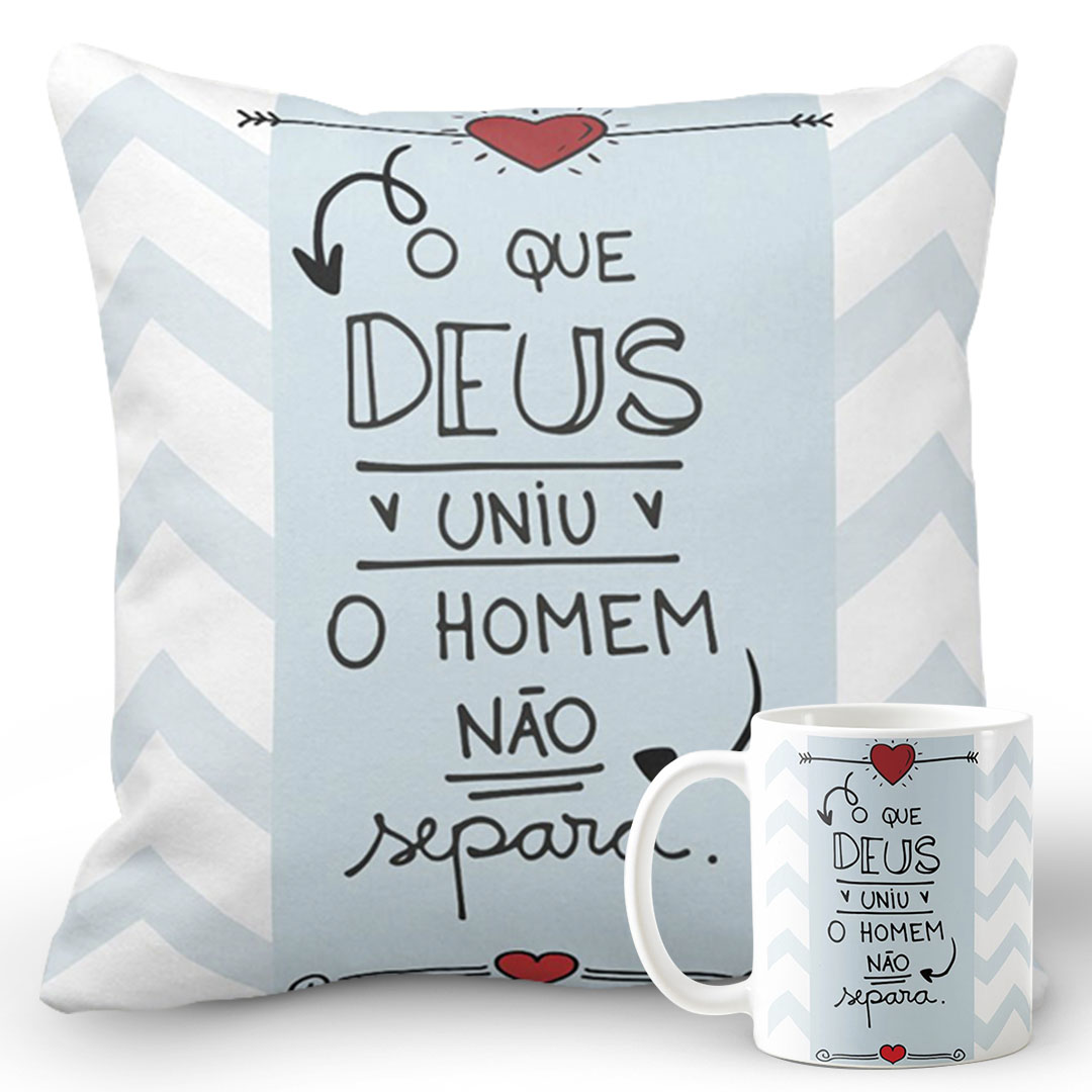 Kit Presente Almofada e Caneca para Namorado - Deus Uniu