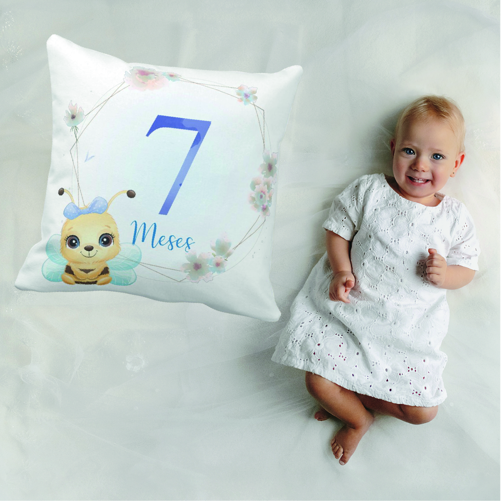 Almofada Mesversário Bebê Menina Infantil Mês 7 Safari Baby