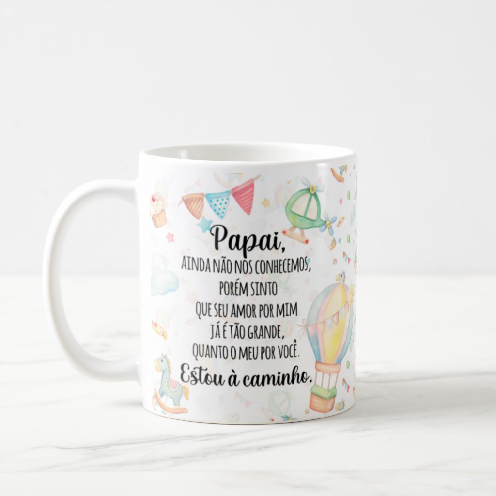 Caneca Presente Revelação de Gravidez Estou à Caminho Papai - Anúncio de Gravidez (Pai)