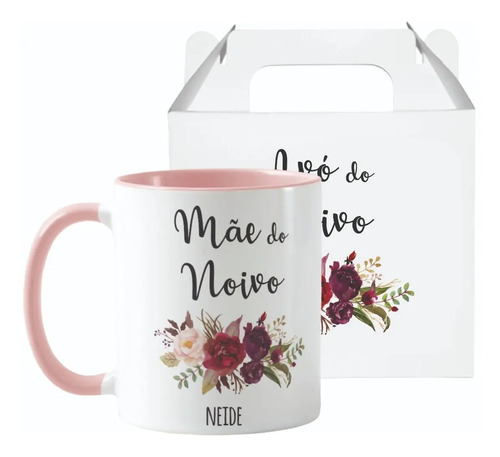 Caneca Casamento para Mãe do Noivo Ramos de Flores Marsala