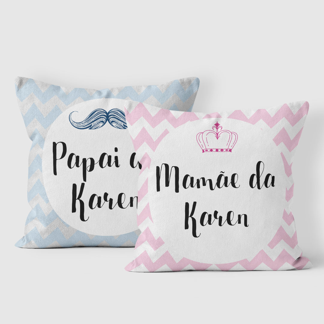 Kit 2 Almofadas Presente Familia Papai e Mamãe com Nomes - Anúncio de Gravidez (Mãe e Pai)