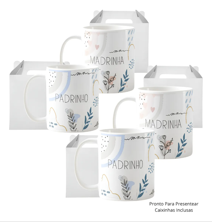  Kit 4 Canecas Personalizadas Lembrança Padrinhos Batizado