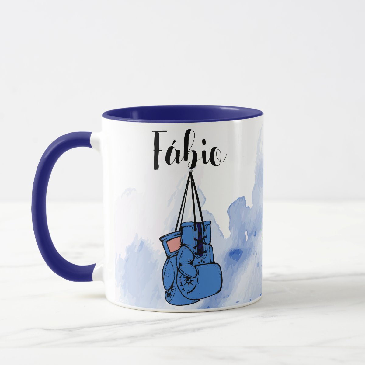 Caneca Personalizada Boxe Luta Lutador com o Nome Azul - Hobbies (Boxe)
