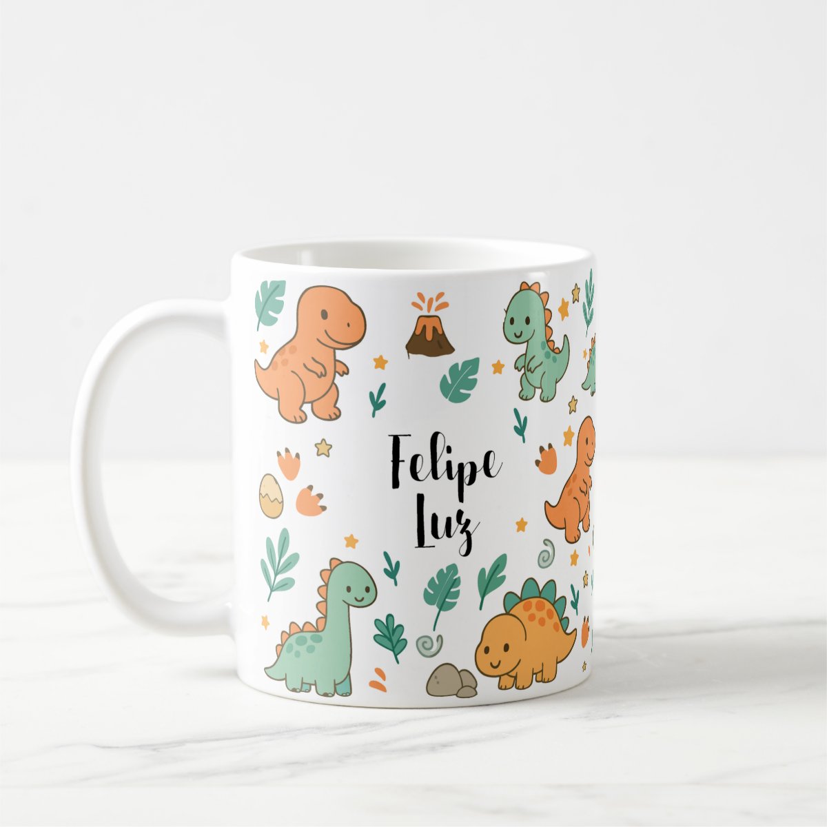 Kit Dinossauro Caneca E Garrrafa Escolar Nome Personalizado Branco