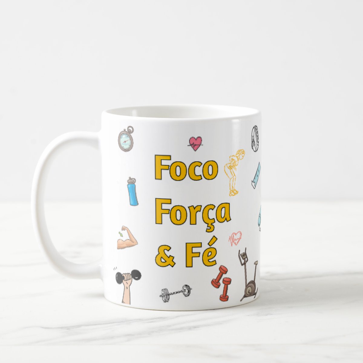 Caneca Personalizada com Frase Academia Foco Força e Fé - Hobbies (Frase Academia)