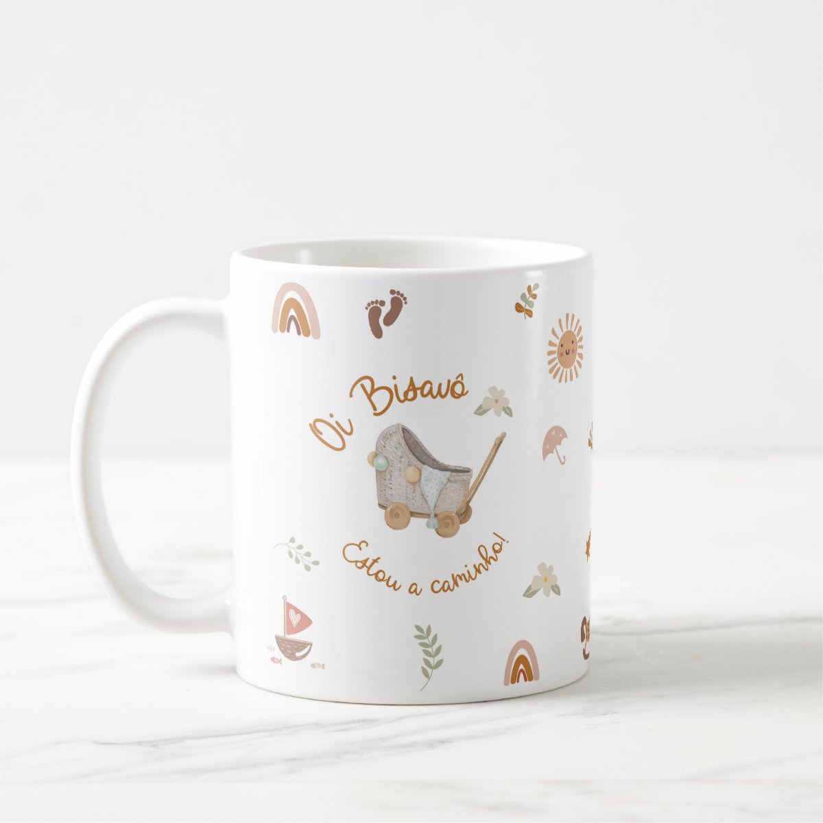Caneca Revelação Grávidez Biso Boho Estou a Caminho Bisavô