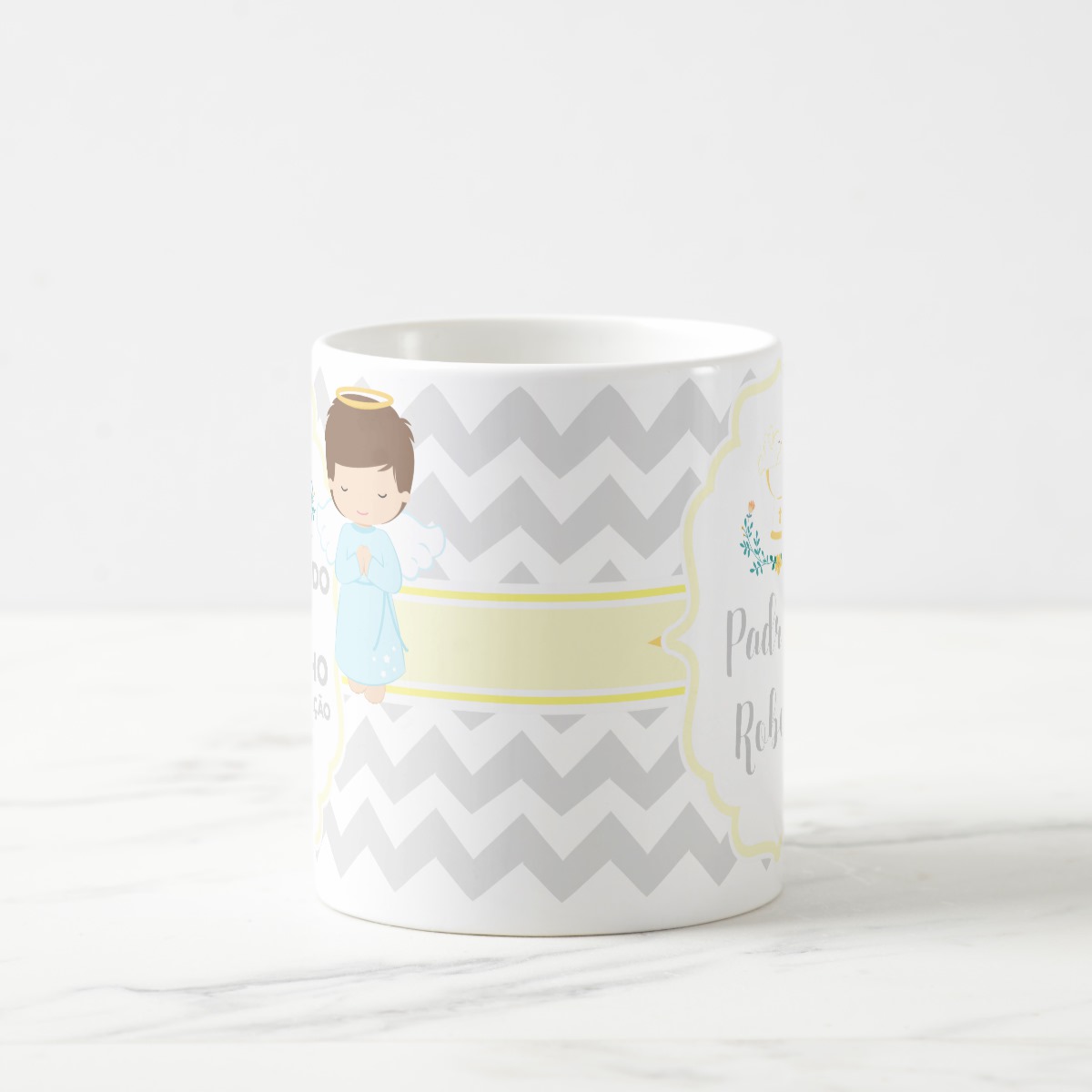 Caneca Batizado Lembrança Padrinho Consagração Convite Anjo