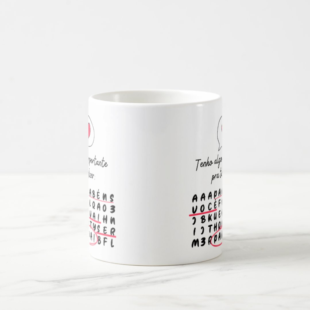 Caneca Caça Palavras Surpresa para Contar Gravidez Papai