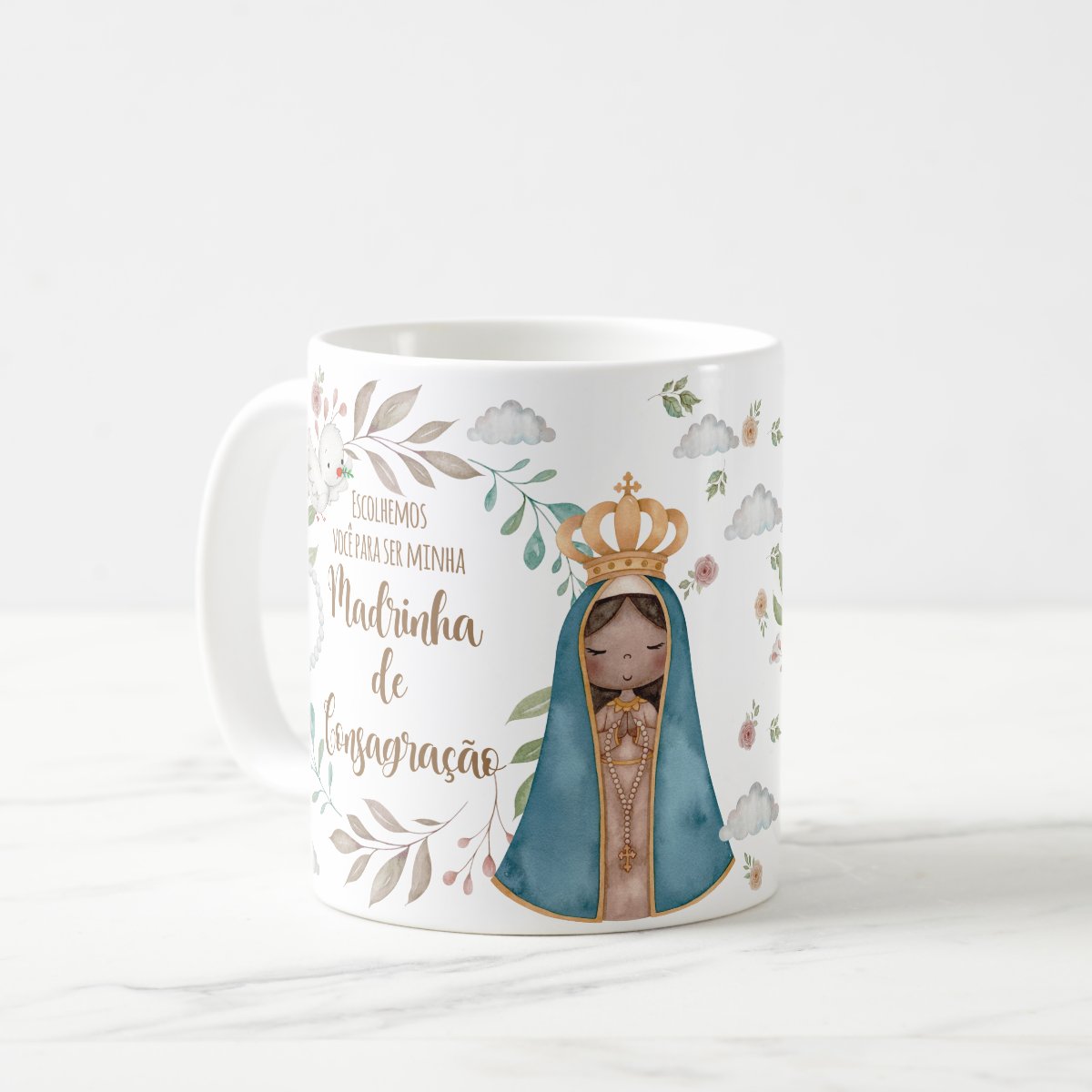 Caneca Madrinha de Consagração Presente Batizado com Nome