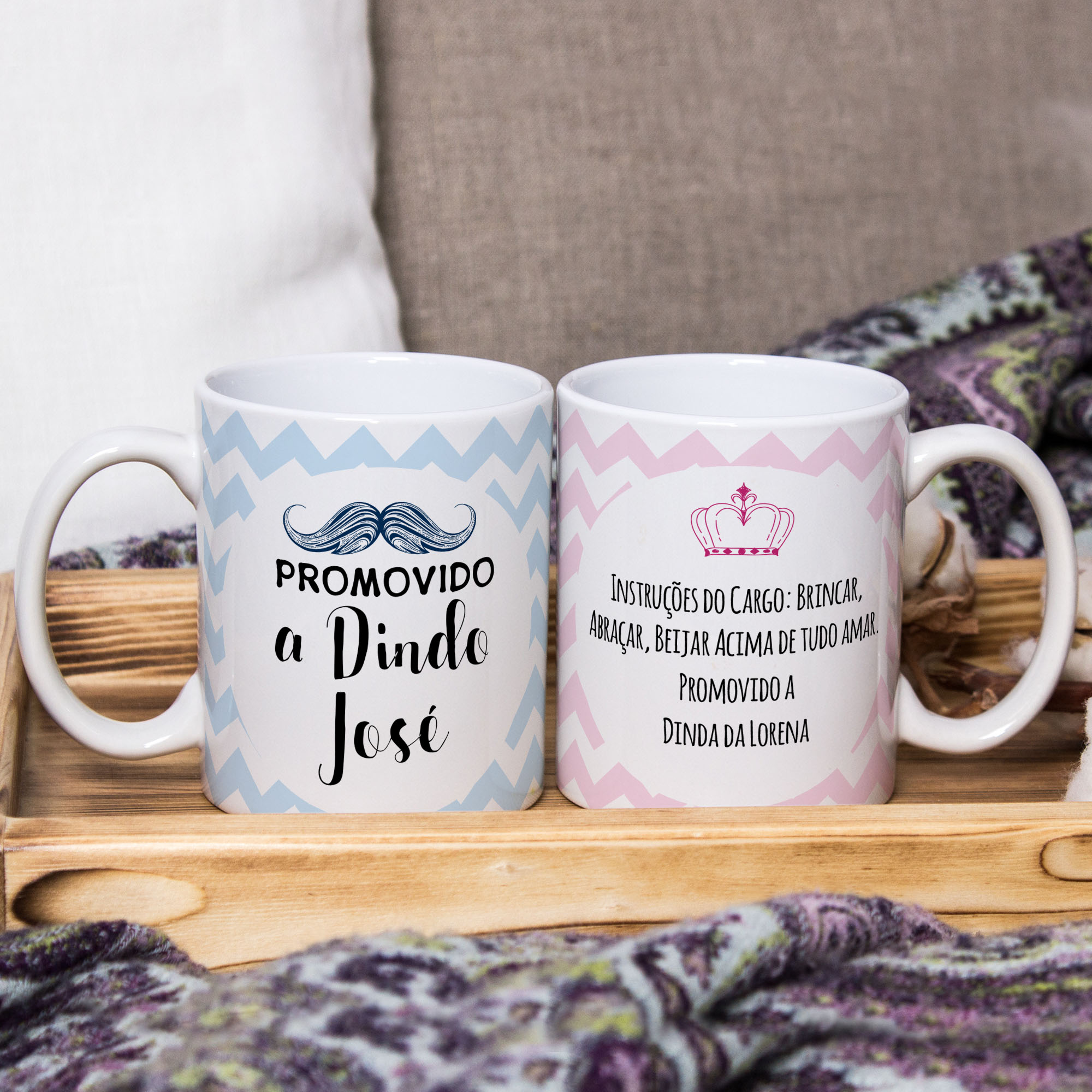 Kit 2 Canecas Personalizada com Nomes Dindo e Dinda Batizado
