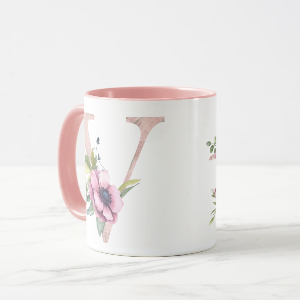 Caneca Feminina Personalizada com Nome e Inicial V - Rosa