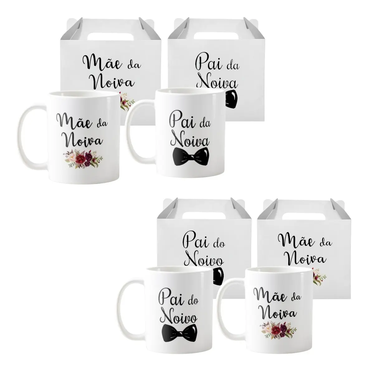 Combo 4 Canecas Casamento Presente Pais dos Noivos - Casamento (Noiva/Noivo)