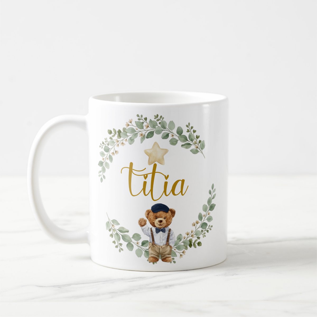 Caneca Titia Urso Príncipe Presente Família Cerâmica