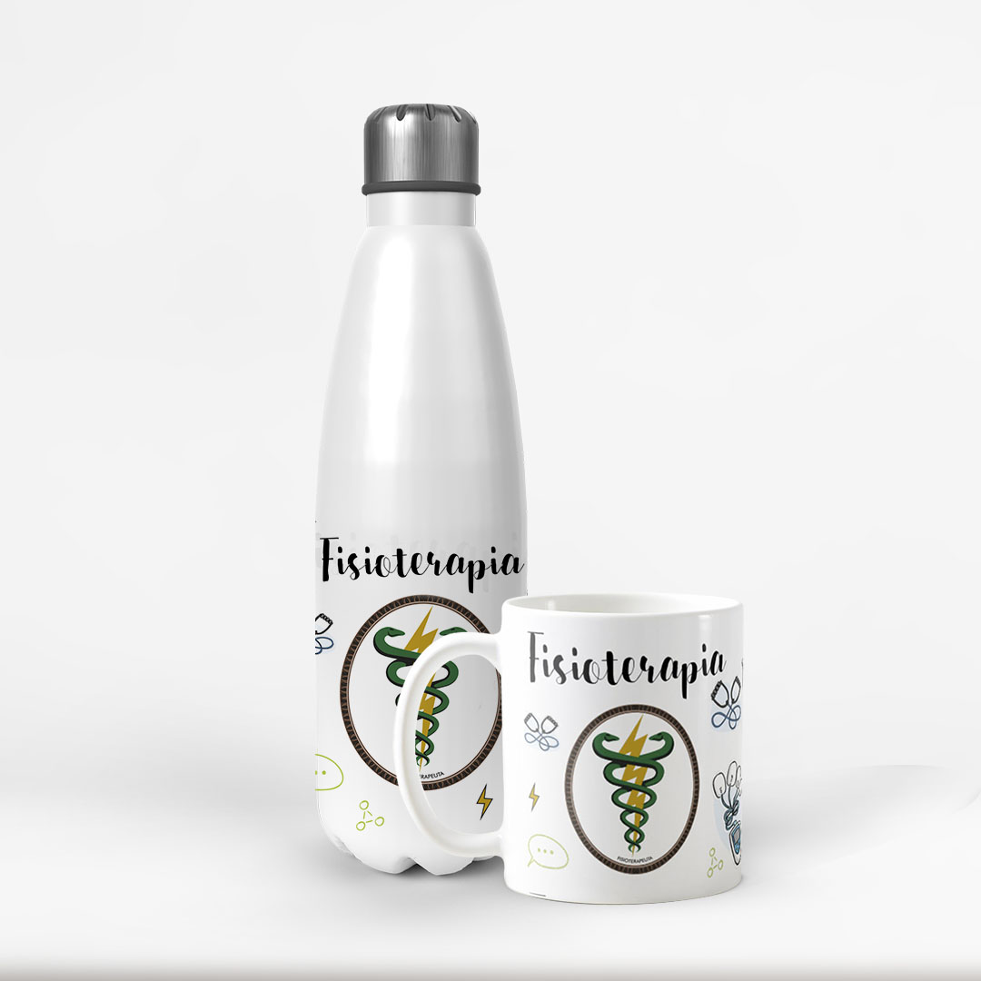 Conjunto Garrafa Térmica e Caneca Personalizada Fisioterapia - Profissões (Fisioterapeuta)
