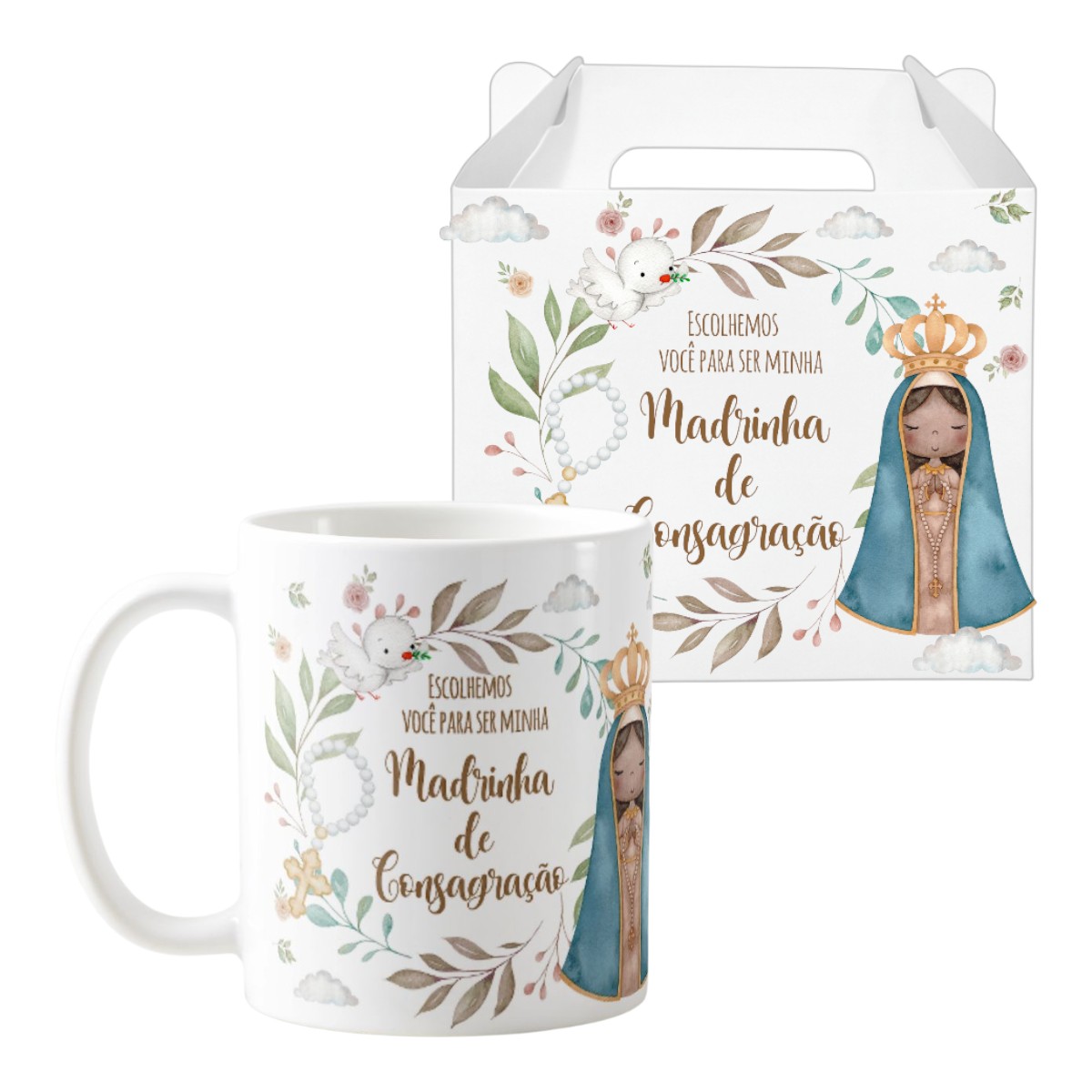 Kit 2 Canecas Cerâmica Convite Padrinhos de Consagração Mimo