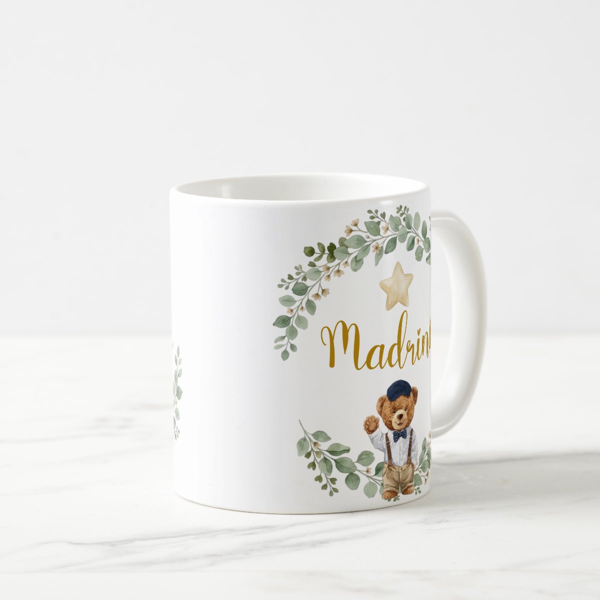 Caneca Madrinha Urso Príncipe Presente Família Cerâmica Pronta Entrega