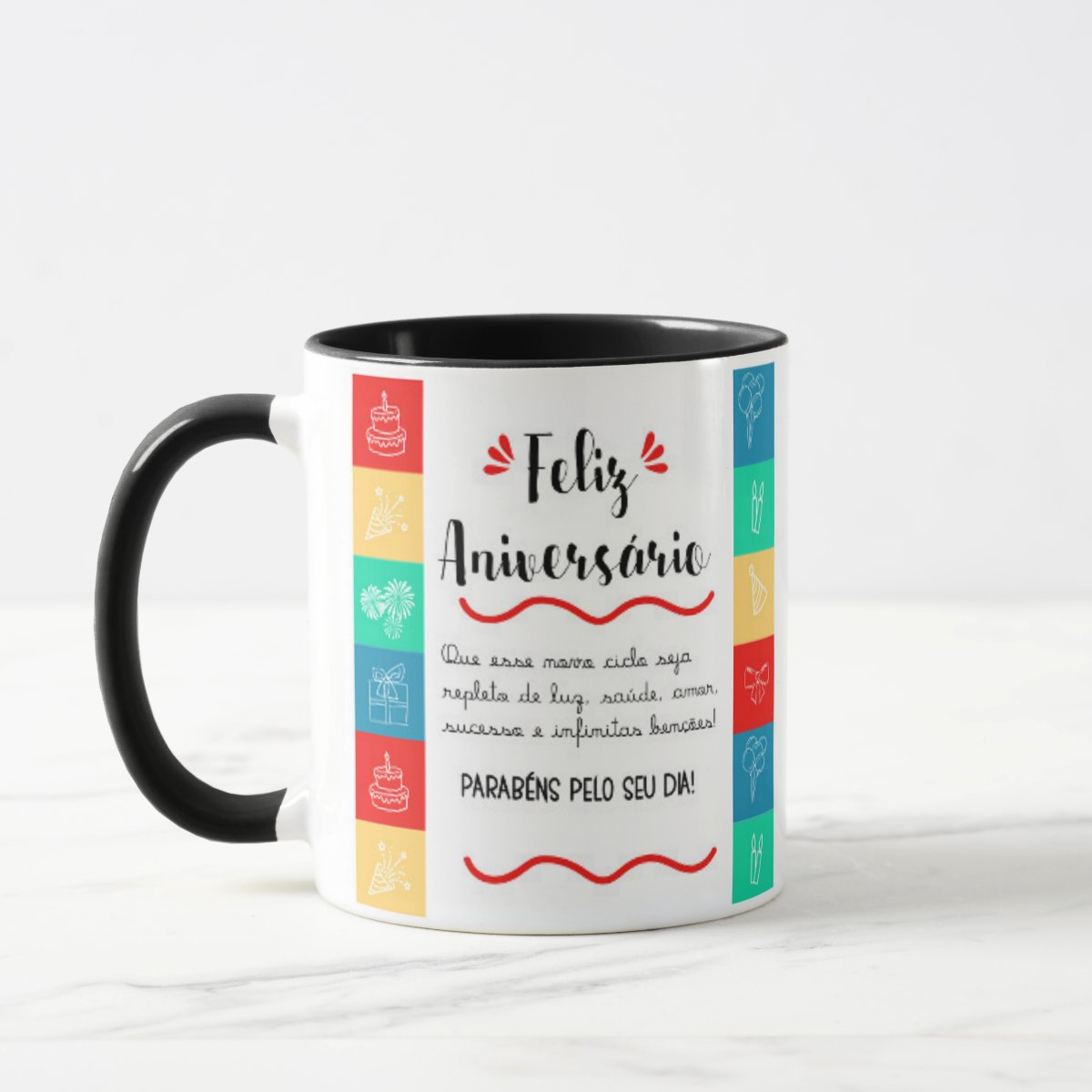 Caneca Presente Feliz Aniversário Personalizada com Frase