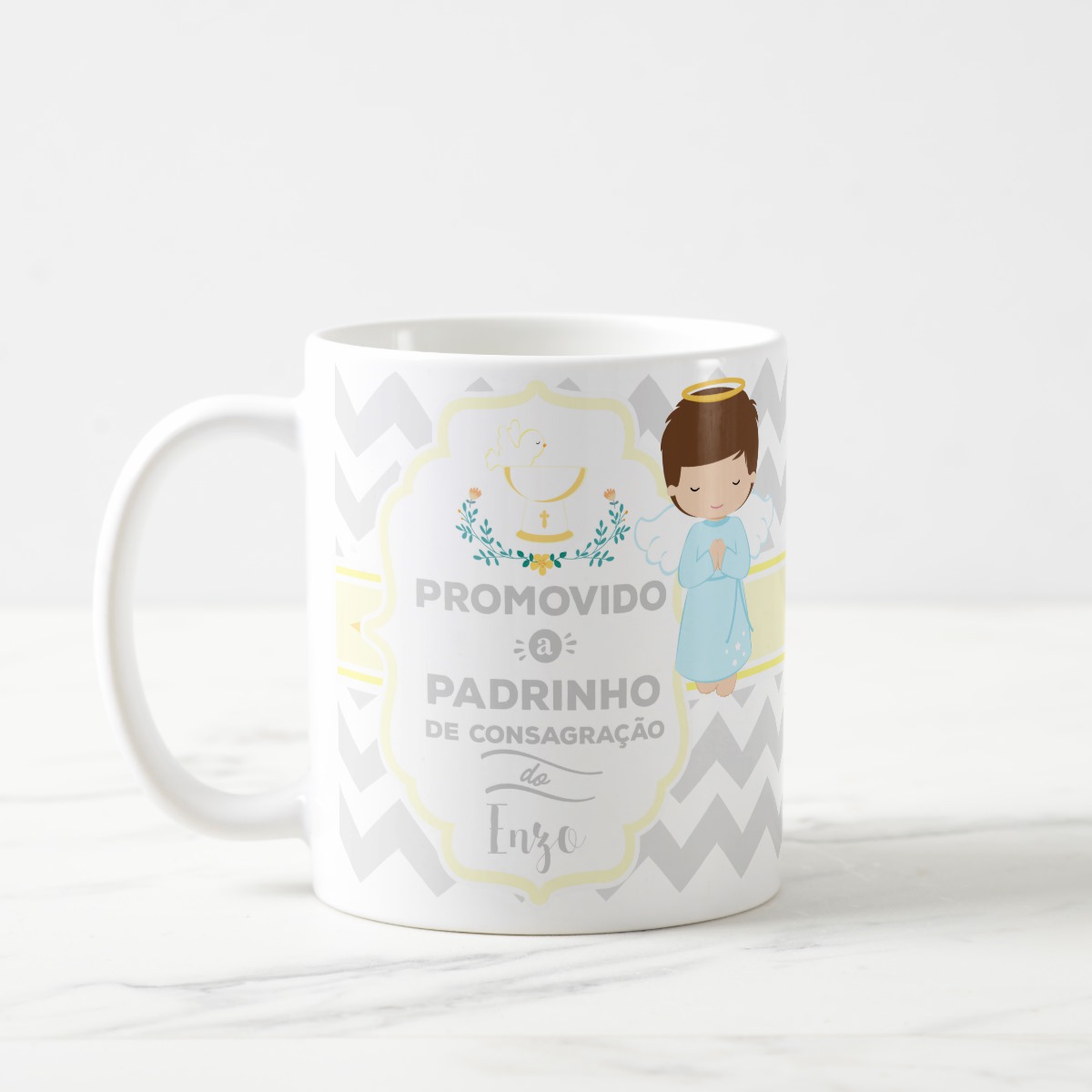 Caneca Batizado Lembrança Padrinho Consagração Convite Anjo