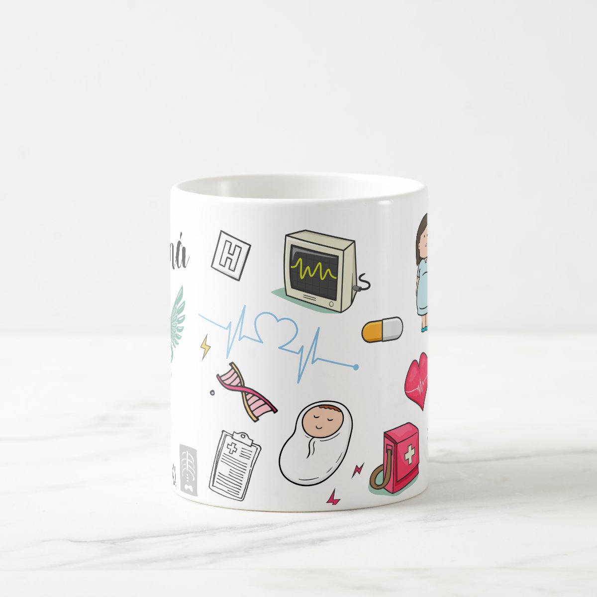 Caneca Criativa Personalizada com Símbolo Medicina com Nome