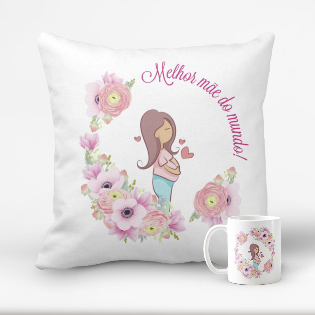 Conjunto Almofada Decorativa Grávida Melhor Mãe - Família (Mãe)