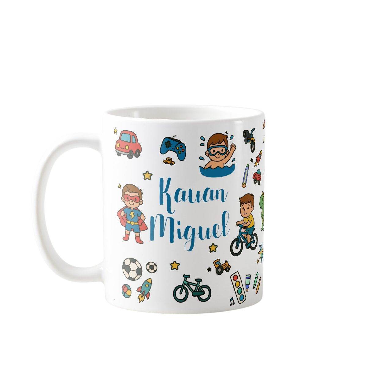 caneca infancia menino super heroi dinossauro polimero