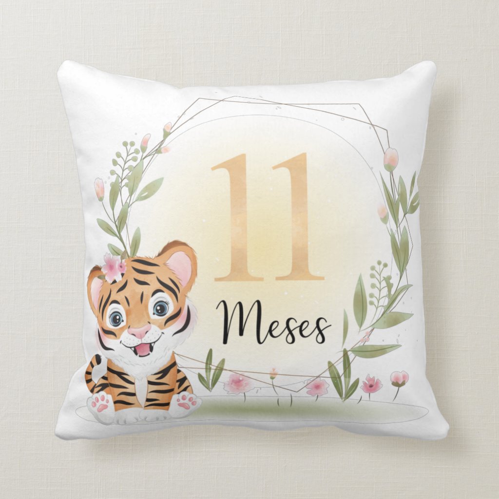 Almofada Mesversário Bebê Menina Infantil Mês 11 Safari Baby - Família (Bebê)