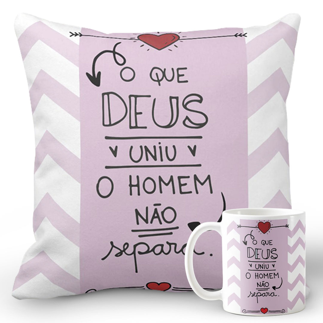 Kit Presente Almofada e Caneca para Namorada - Deus Uniu - Outros (Casal)