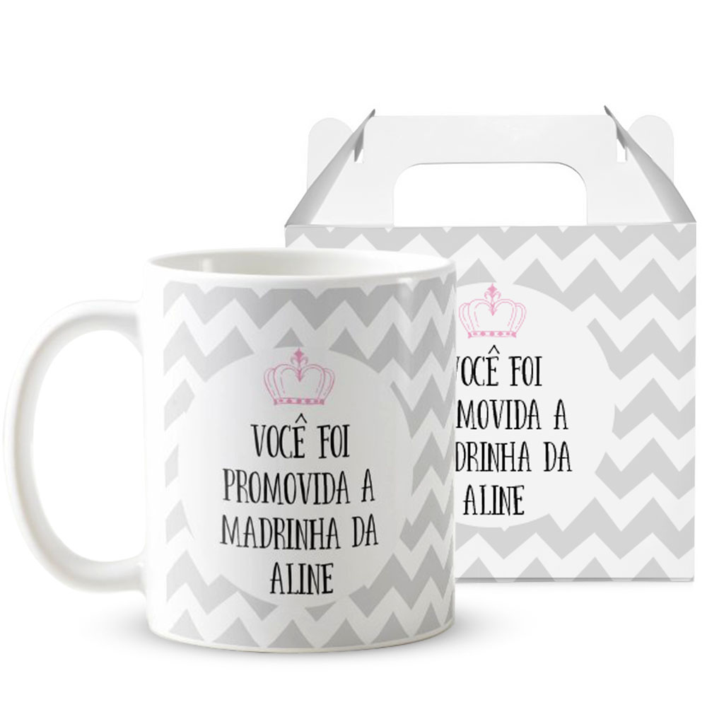 Caneca e Caixinha Presente Promovida a Madrinha com Nomes - Batizado (Madrinha)