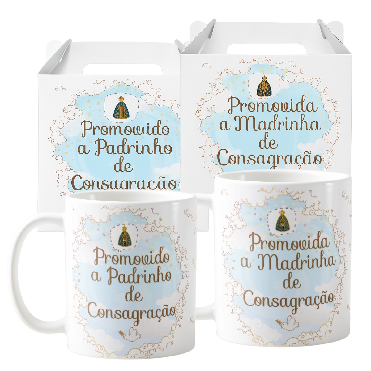 Kit 2 Canecas Cerâmica Padrinhos Consagração Céu Azul - Batizado (Padrinho)