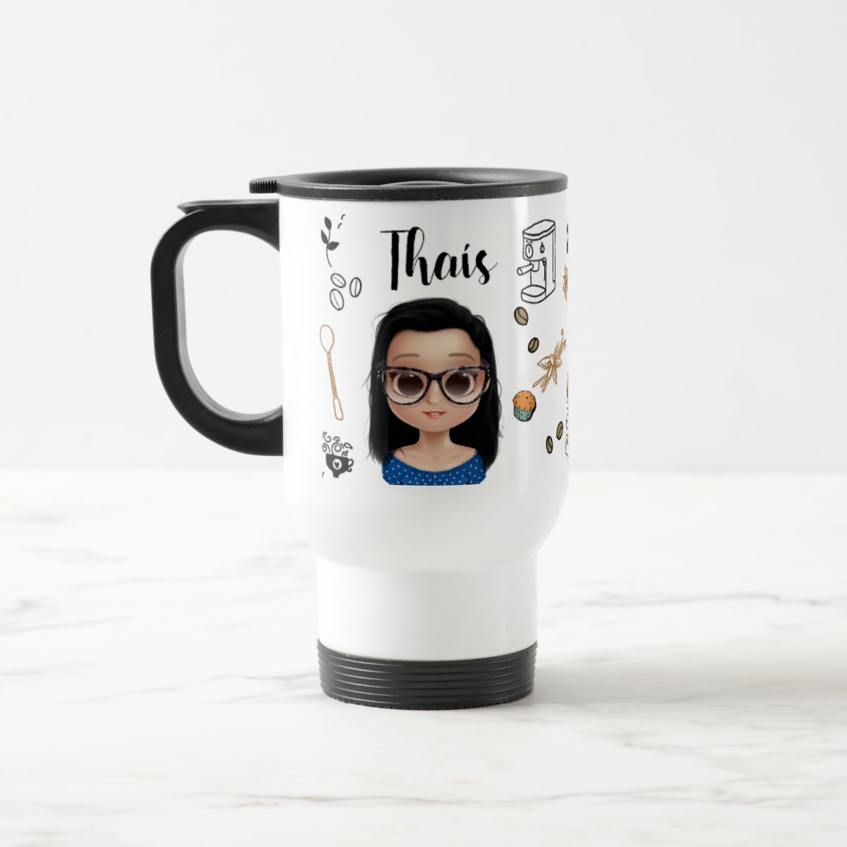 Copo Térmico Personalizado Café com Avatar e Nome 475ml